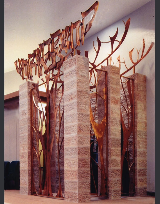 Synagogue Ark by David Klass of Synagogue Art: Ark Doors: Oheb Shalom, Baltimore, MD  Welded bronze, 14"h x 14'w