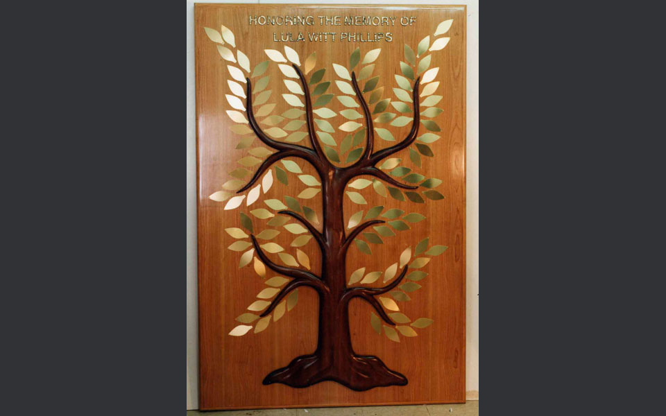 Tree of Life by David Klass of Synagogue Art: Mahogany, cherry and brass 