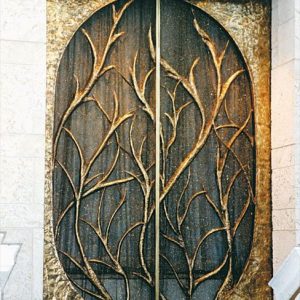 Ark Doors: Boca Raton Synagogue, Boca Raton, FL —
Welded brass on copper, 10'h x 6'w